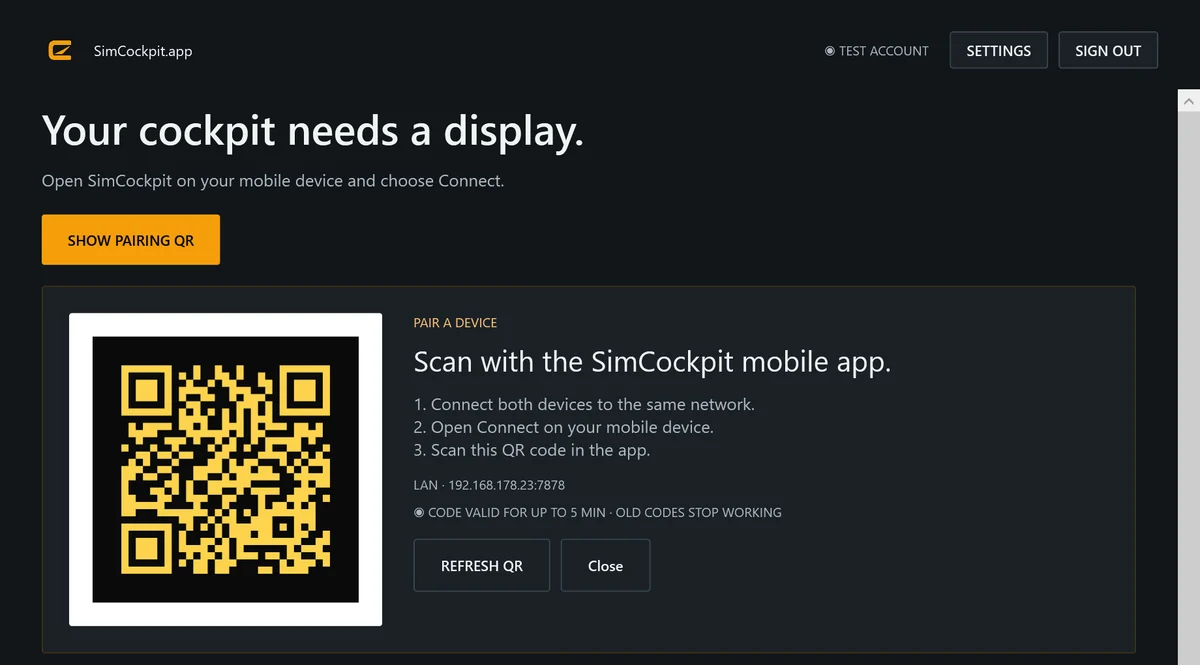 The pairing QR code in the Windows app
